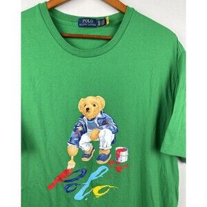 Polo Ralph Lauren Men's Green Polo Bear Graphic Crew-Neck T-Shirt XLT Tall Paint